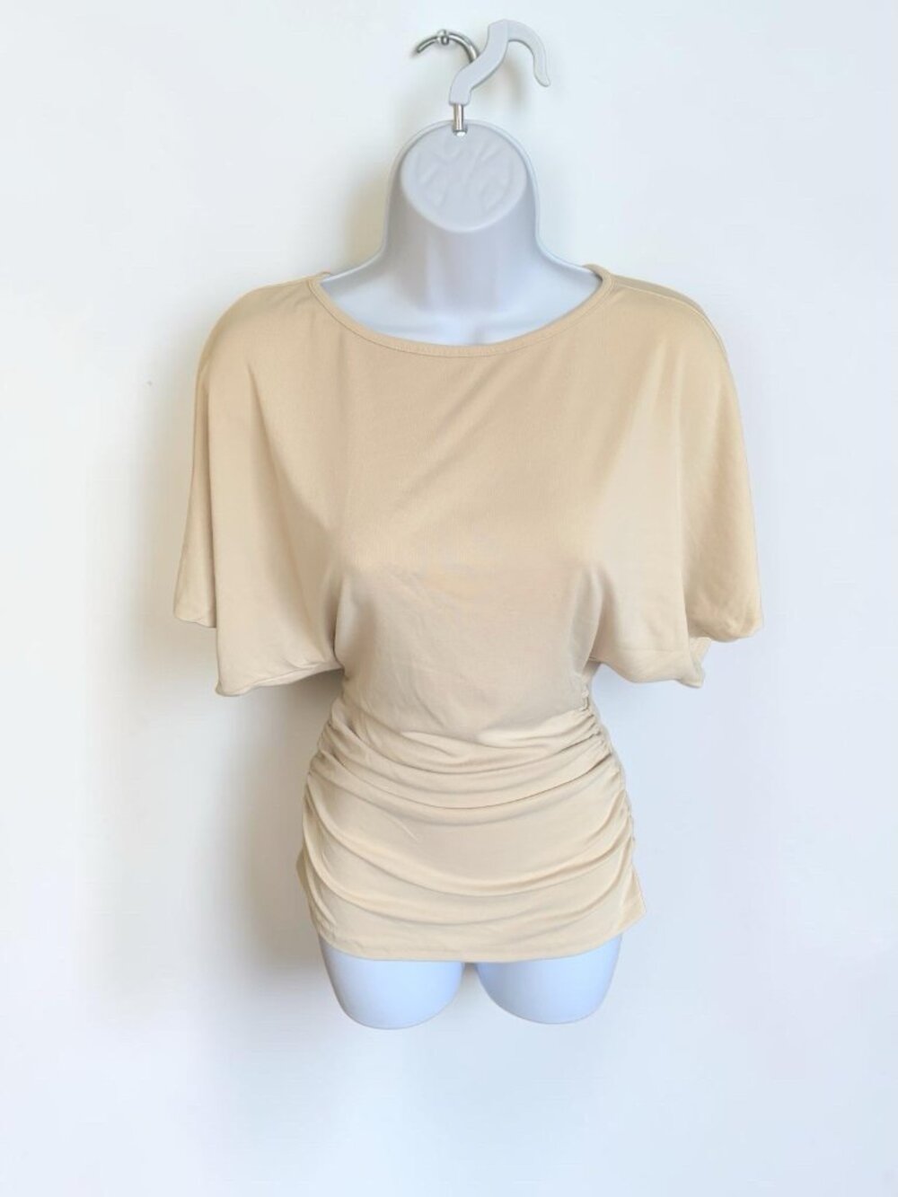 OGL - Effortless Boatneck Batwing Sleeve Side Ruched Top, Size S, Organic NWT